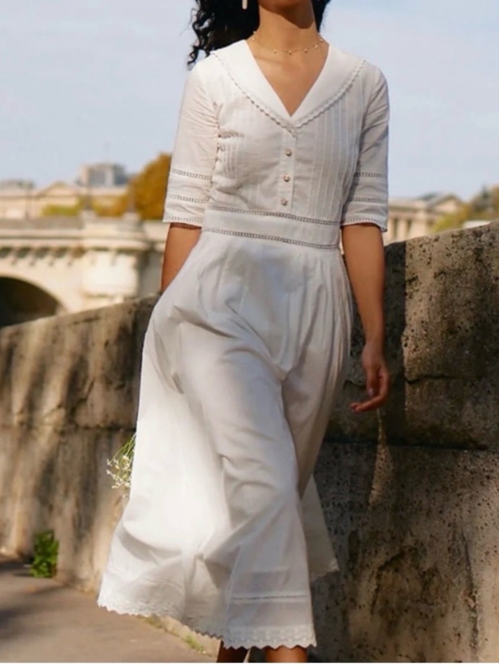 Simple Fiona Retro Size Small White Lace Cotton Dress